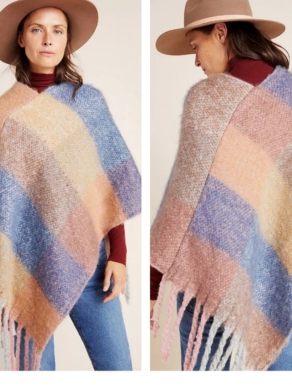 Do Everything in Love Cozy‎ Multicolor Plaid Fringe Poncho